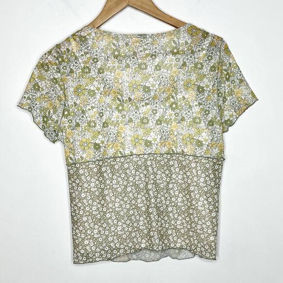 Daisy 70s Floral Print Sheer Mesh Top Green Womens M Flower Power Y2K Retro - Picture 9 of 9